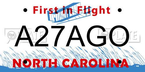 A27AGO North Carolina License Plate
