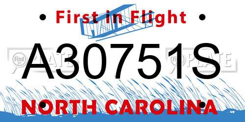 A30751S North Carolina License Plate