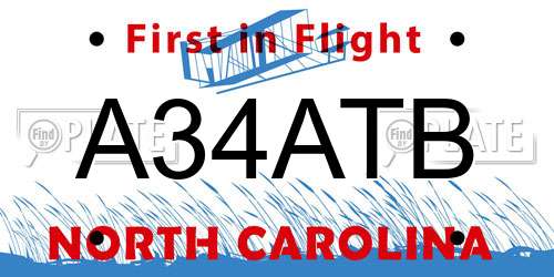 A34ATB North Carolina License Plate