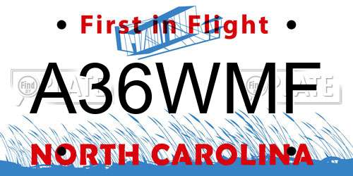 A36WMF North Carolina License Plate