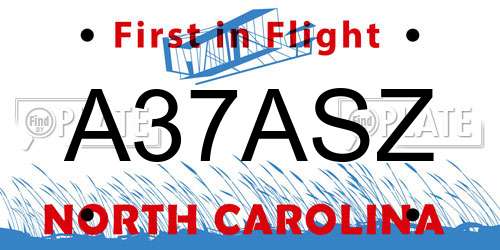 A37ASZ North Carolina License Plate