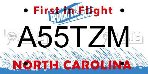 A55TZM North Carolina License Plate