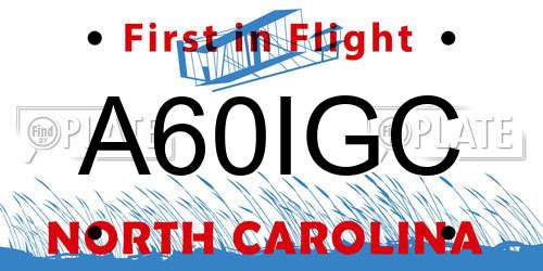 A60IGC North Carolina License Plate