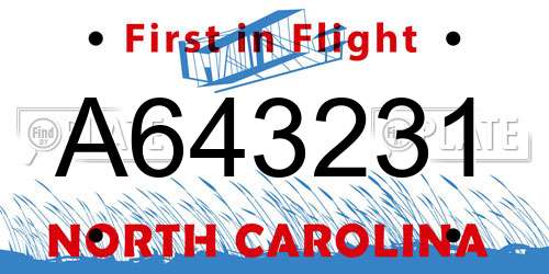 A643231 North Carolina License Plate