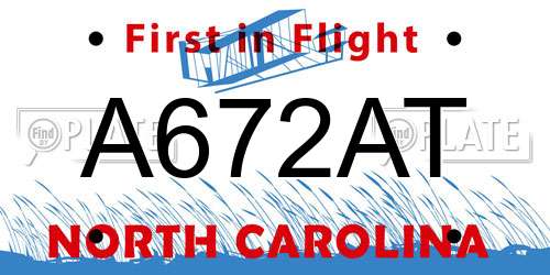 A672AT North Carolina License Plate