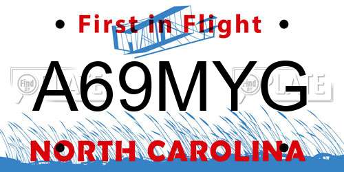 A69MYG North Carolina License Plate