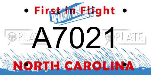 A7021 North Carolina License Plate