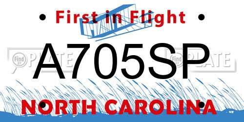A705SP North Carolina License Plate