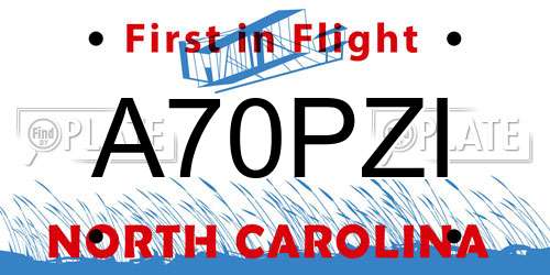 A70PZI North Carolina License Plate