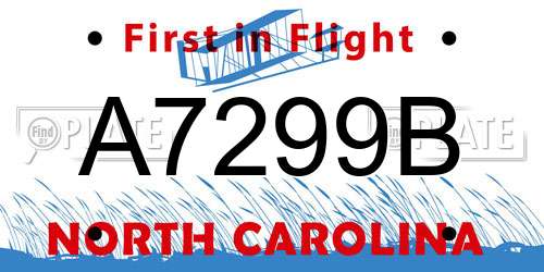 A7299B North Carolina License Plate