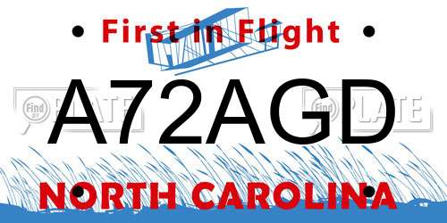 A72AGD North Carolina License Plate