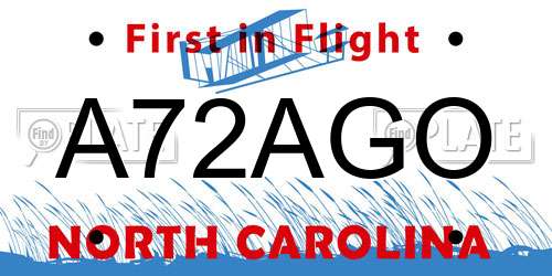 A72AGO North Carolina License Plate