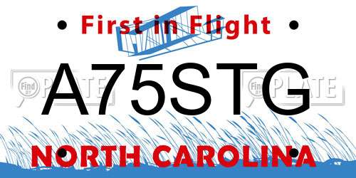A75STG North Carolina License Plate