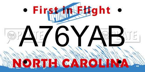 A76YAB North Carolina License Plate