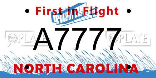 A7777 North Carolina License Plate