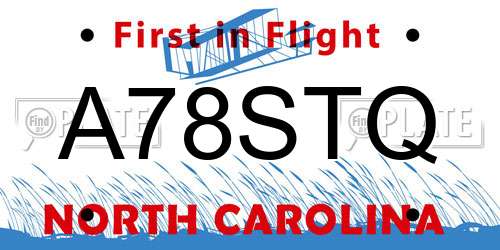 A78STQ North Carolina License Plate