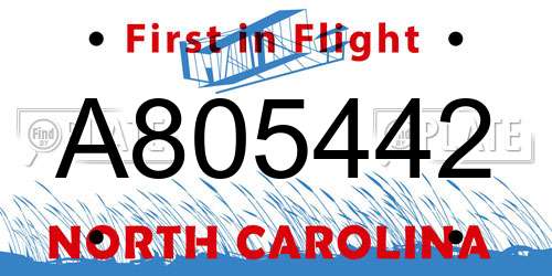 A805442 North Carolina License Plate