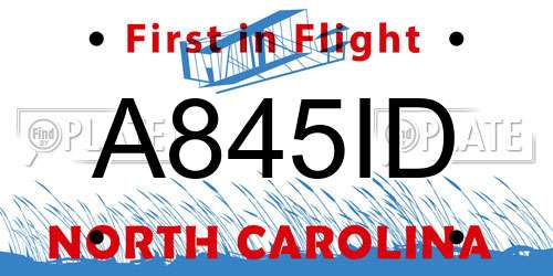 A845ID North Carolina License Plate