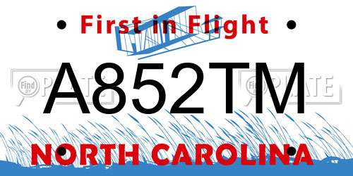 A852TM North Carolina License Plate