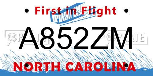 A852ZM North Carolina License Plate