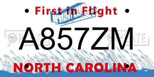 A857ZM North Carolina License Plate