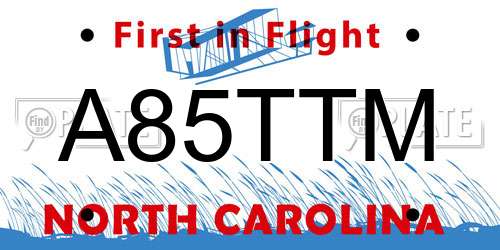 A85TTM North Carolina License Plate