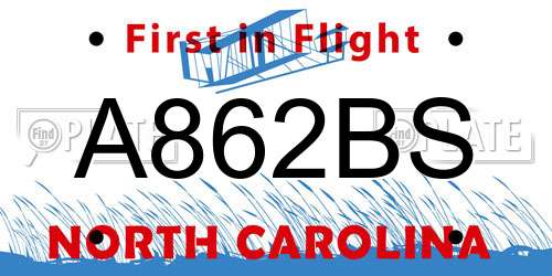 A862BS North Carolina License Plate
