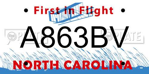 A863BV North Carolina License Plate