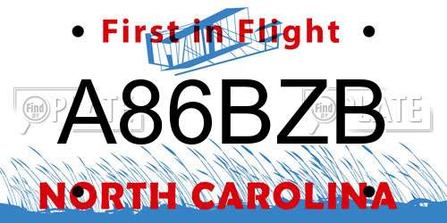 A86BZB North Carolina License Plate