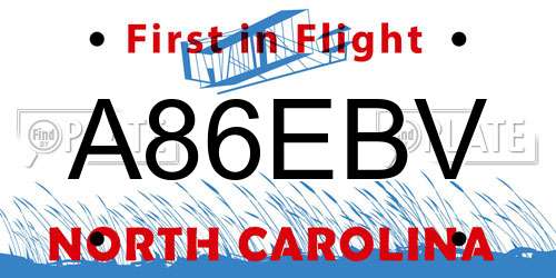 A86EBV North Carolina License Plate