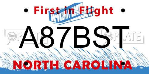 A87BST North Carolina License Plate