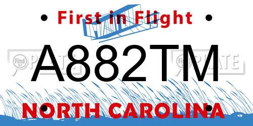 A882TM North Carolina License Plate
