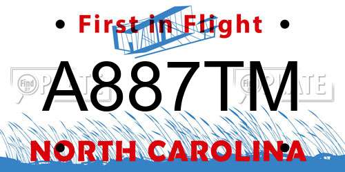 A887TM North Carolina License Plate