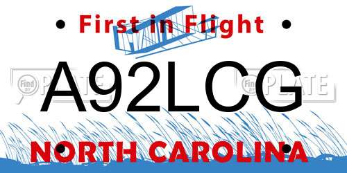 A92LCG North Carolina License Plate