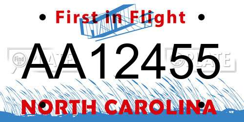 AA12455 North Carolina License Plate