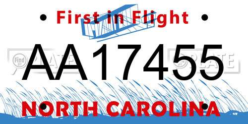 AA17455 North Carolina License Plate