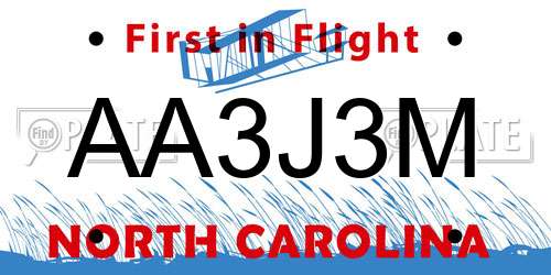 AA3J3M North Carolina License Plate