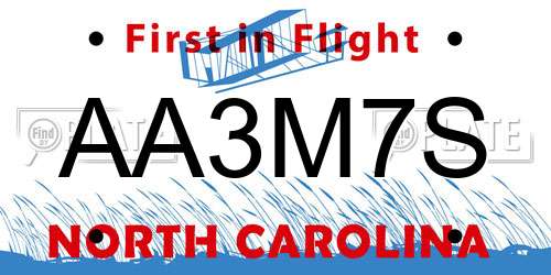 AA3M7S North Carolina License Plate