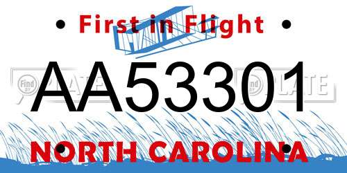 AA53301 North Carolina License Plate