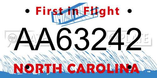 AA63242 North Carolina License Plate
