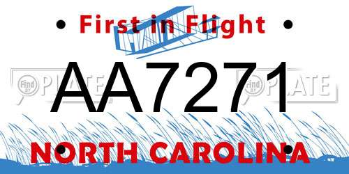 AA7271 North Carolina License Plate