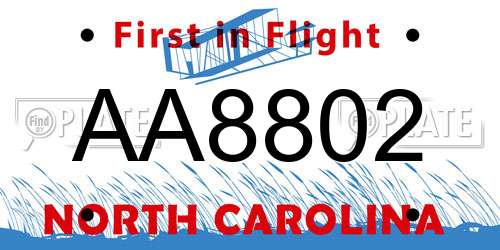 AA8802 North Carolina License Plate