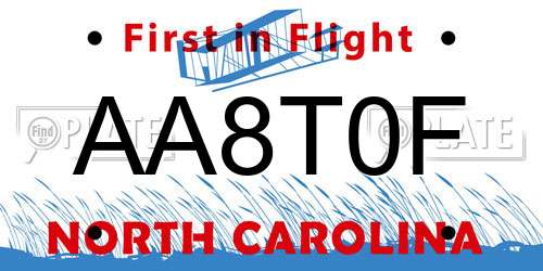 AA8T0F North Carolina License Plate
