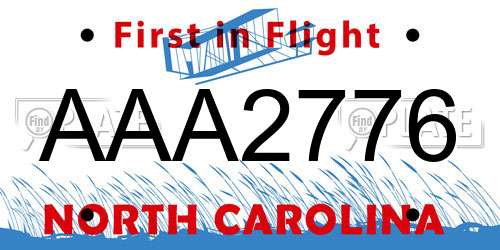AAA2776 North Carolina License Plate