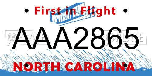 AAA2865 North Carolina License Plate