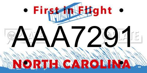 AAA7291 North Carolina License Plate