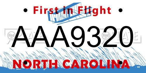 AAA9320 North Carolina License Plate