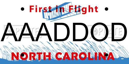 AAADDOD North Carolina License Plate