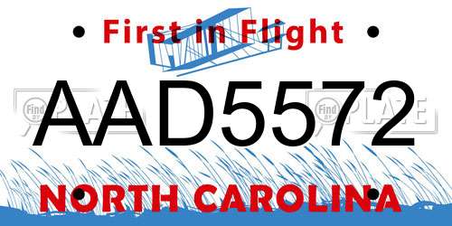 AAD5572 North Carolina License Plate