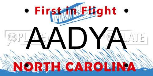 AADYA North Carolina License Plate